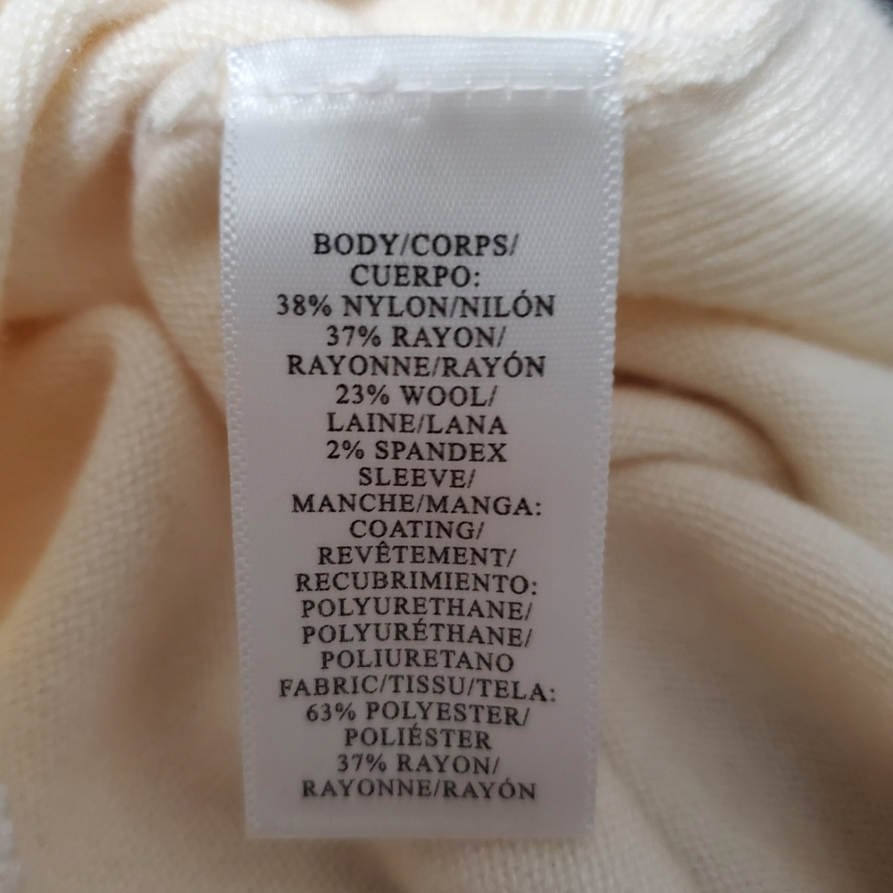 Ann Taylor wool blend cream with faux leather 3/4" sleeves pullover sweater. M - Picture 8 of 10